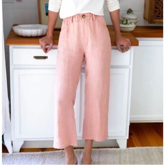 Emerson Fry Johnny Sailor Cropped Pants Venice Pink Linen Size XS - Picture 1 of 6